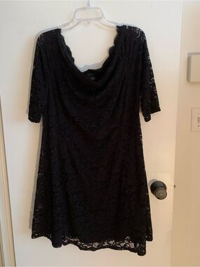 Michel Studio , Black Lace Cowl Neck Women's Dress